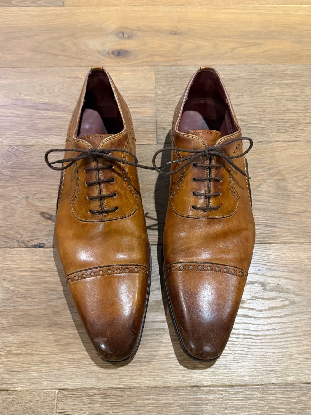 Magnanni Cognac Leather Cap Toe Brogue Oxford Dress Shoes Men’s 12